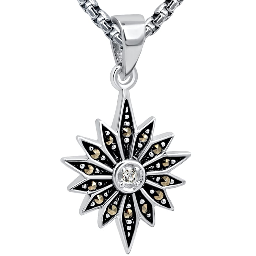 Shining 'Star of Bethlehem' Zircon and Marcasite Silver Pendant - 2 cm