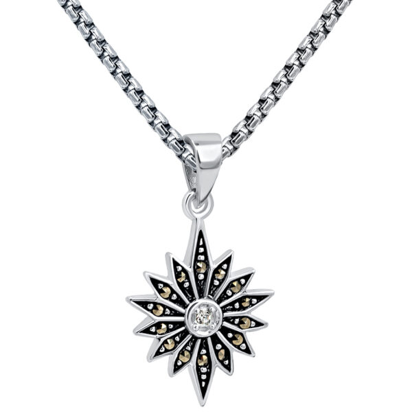 Shining 'Star of Bethlehem' Zircon and Marcasite Silver Pendant - 2 cm (with chain)