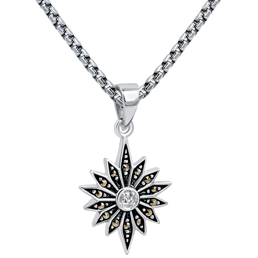 Shining ‘Star of Bethlehem’ Zircon and Marcasite Silver Pendant – 2 cm (with chain)
