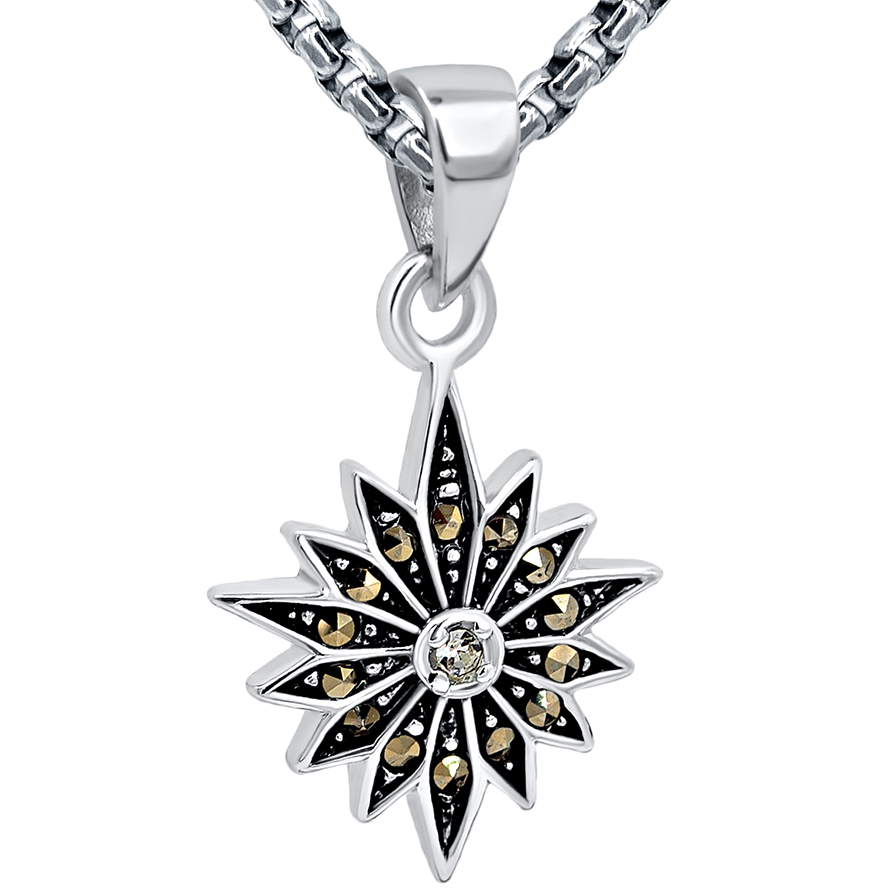 Sparkling ‘Star of Bethlehem’ Zircon and Marcasite Silver Pendant – 1.5 cm