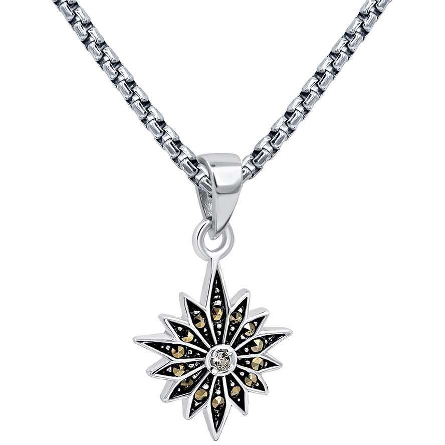 Sparkling ‘Star of Bethlehem’ Zircon and Marcasite Silver Pendant – 1.5 cm (with chain)