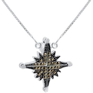 'Star of Bethlehem' Opening Marcasite Necklace in Sterling Silver (with chain)