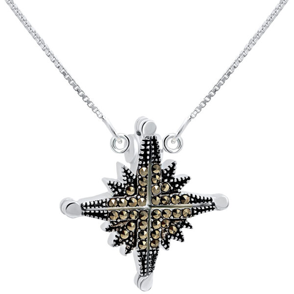 'Star of Bethlehem' Opening Marcasite Necklace in Sterling Silver (with chain)