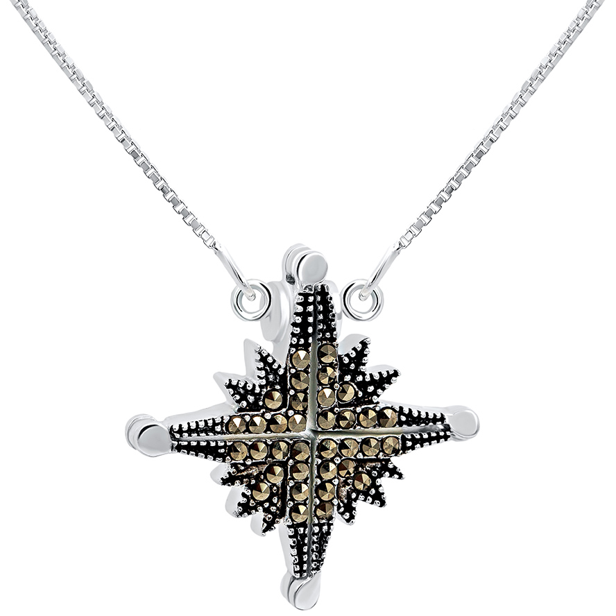 ‘Star of Bethlehem’ Opening Marcasite Necklace in Sterling Silver (with chain)