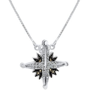 'Star of Bethlehem' Opening Marcasite and Zircon Silver Necklace (with chain)
