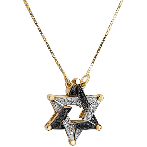 'Star of David' 14k Gold B/W Diamonds Opening Necklace (with chain)