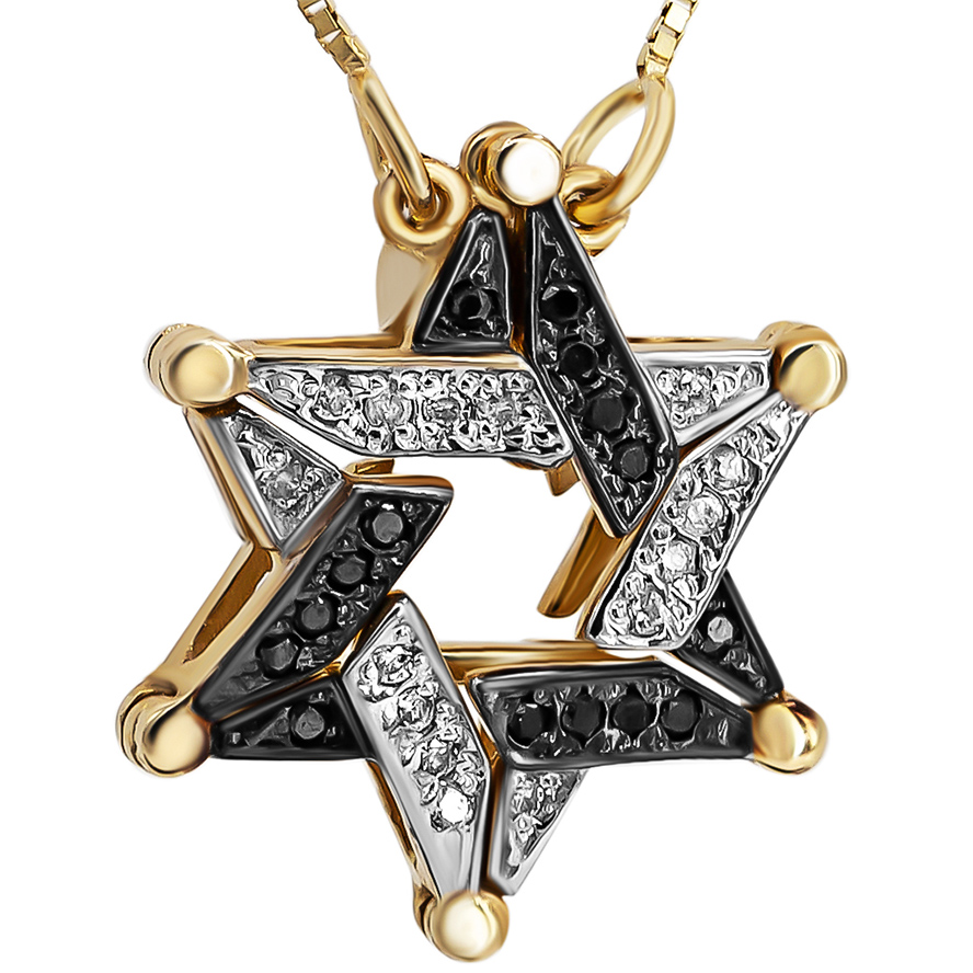 Star of David' 14k Gold B/W Diamonds Opening Necklace