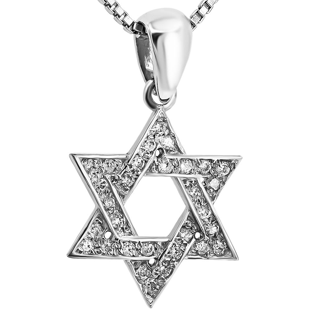 Star of David' 14k White Gold Diamond Necklace - Made in Israel