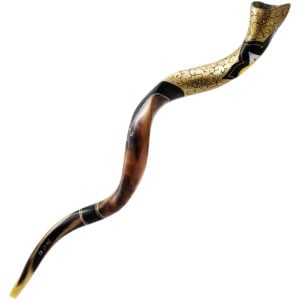 'Star of David' with Silver Decoration Hand-Painted Kudu Shofar - Made in Israel (side view)