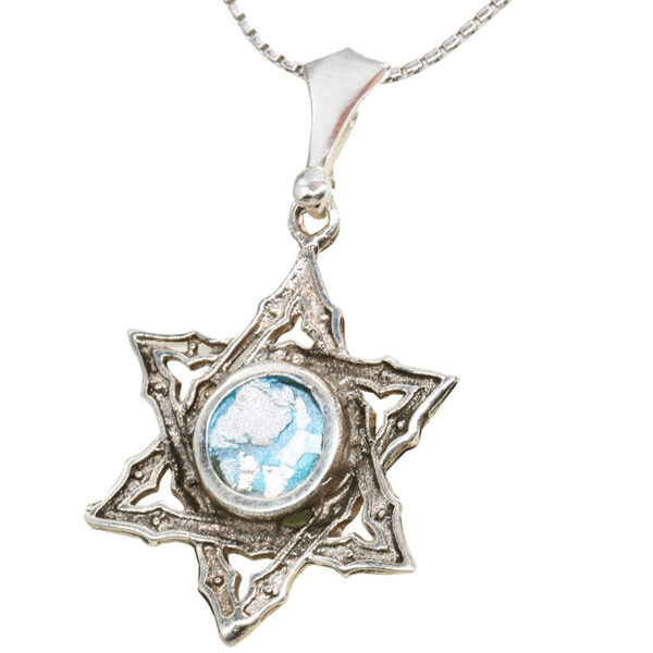 Roman Glass 'Star of David' Interwoven Silver Pendant - Made in Israel
