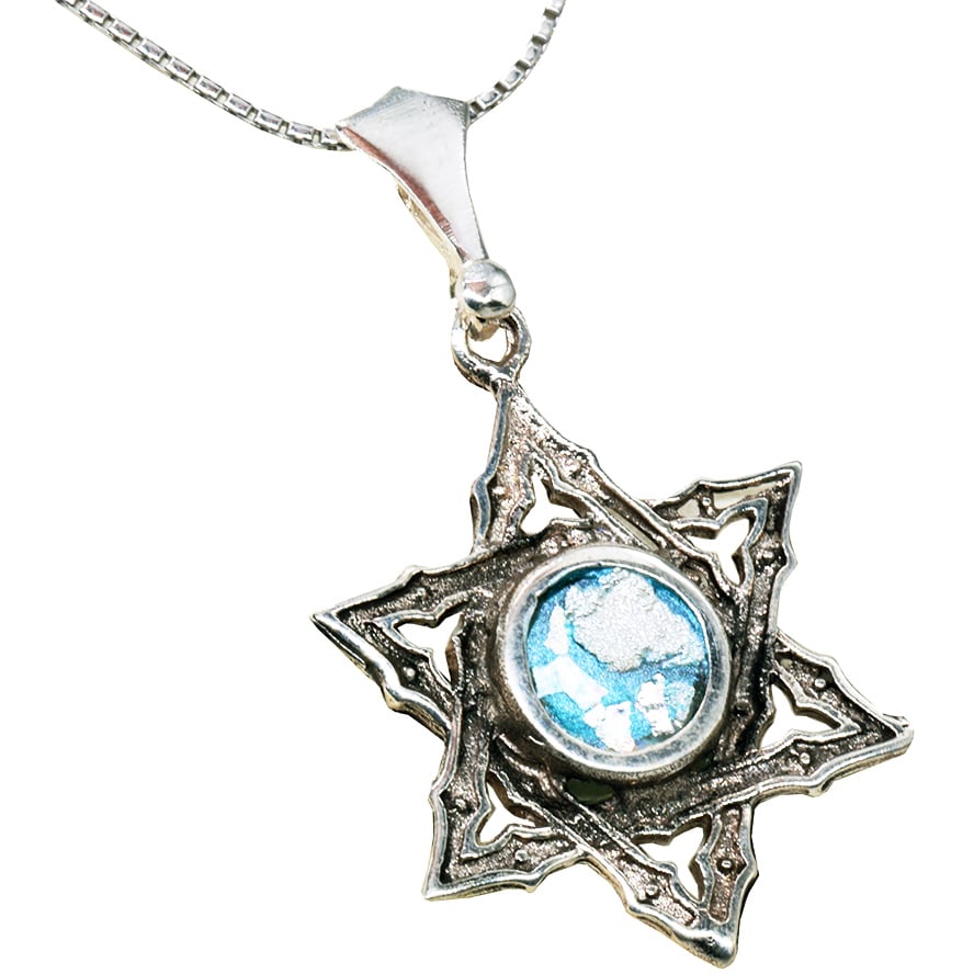 Roman Glass ‘Star of David’ Interwoven Silver Pendant – Made in Israel