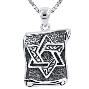 Star of David' on Scroll Oxidized Silver Pendant - Made in Israel