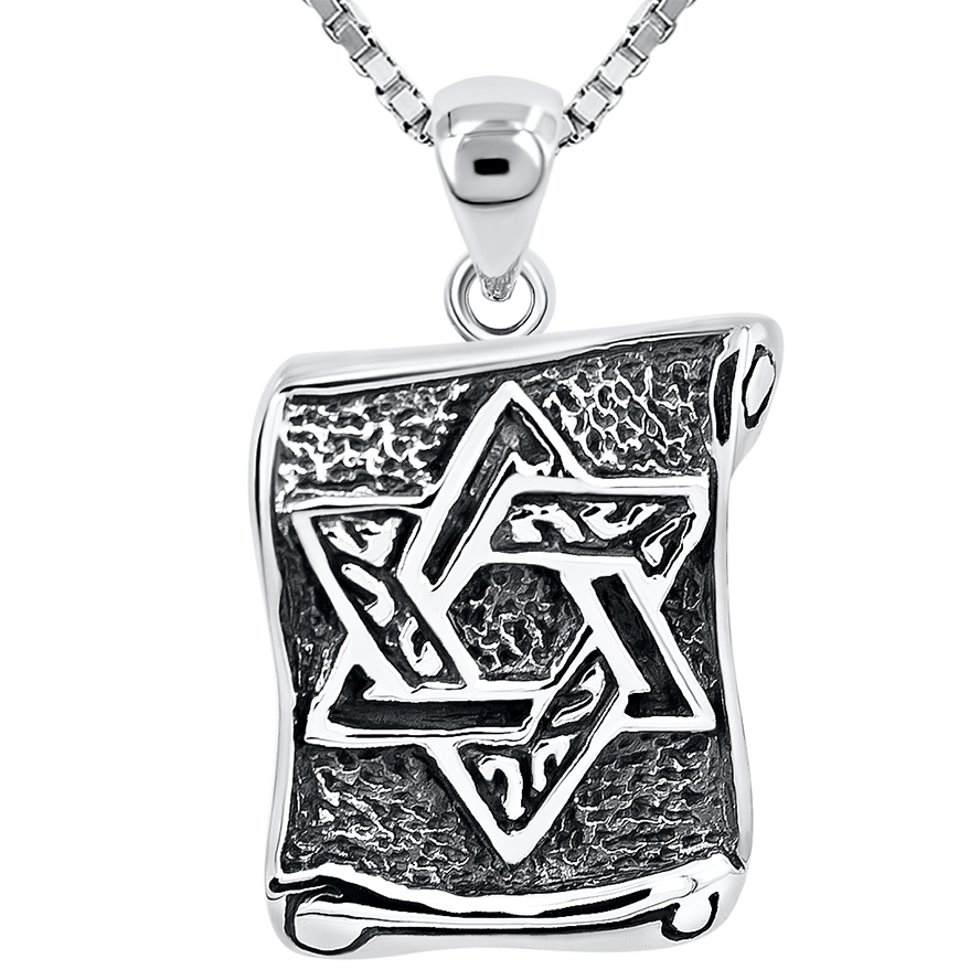 Star of David’ on Scroll Oxidized Silver Pendant – Made in Israel