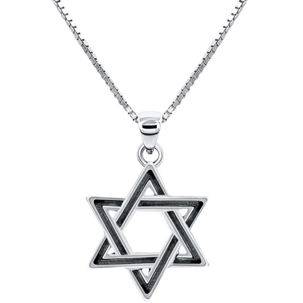 'Star of David' Oxidized Silver Pendant - Made in Israel - Interwoven (with chain)