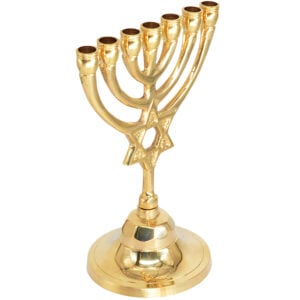 Polished Brass 'Star of David' Menorah from Jerusalem - 6" (angle view)