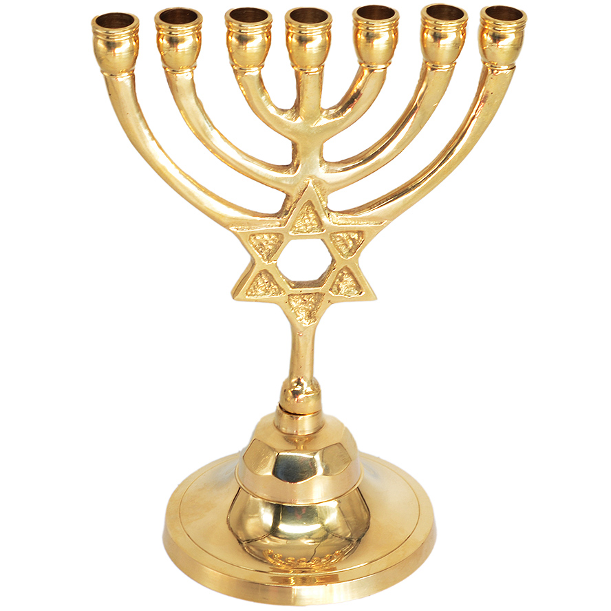 Polished Brass ‘Star of David’ Menorah from Jerusalem – 6″