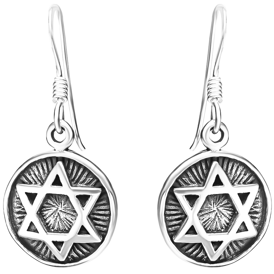 'Star of David' Round Sterling Silver Oxidized Earrings from Israel