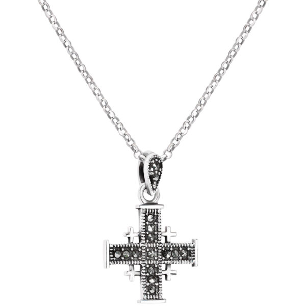 Sterling Silver 'Jerusalem Cross' Pendant Embedded with Marcasite (with chain)