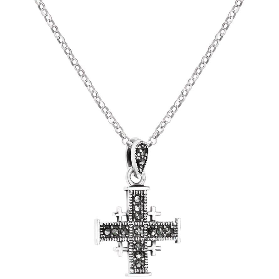 Sterling Silver ‘Jerusalem Cross’ Pendant Embedded with Marcasite (with chain)