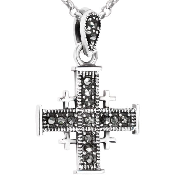 Sterling Silver 'Jerusalem Cross' Pendant Embedded with Marcasite