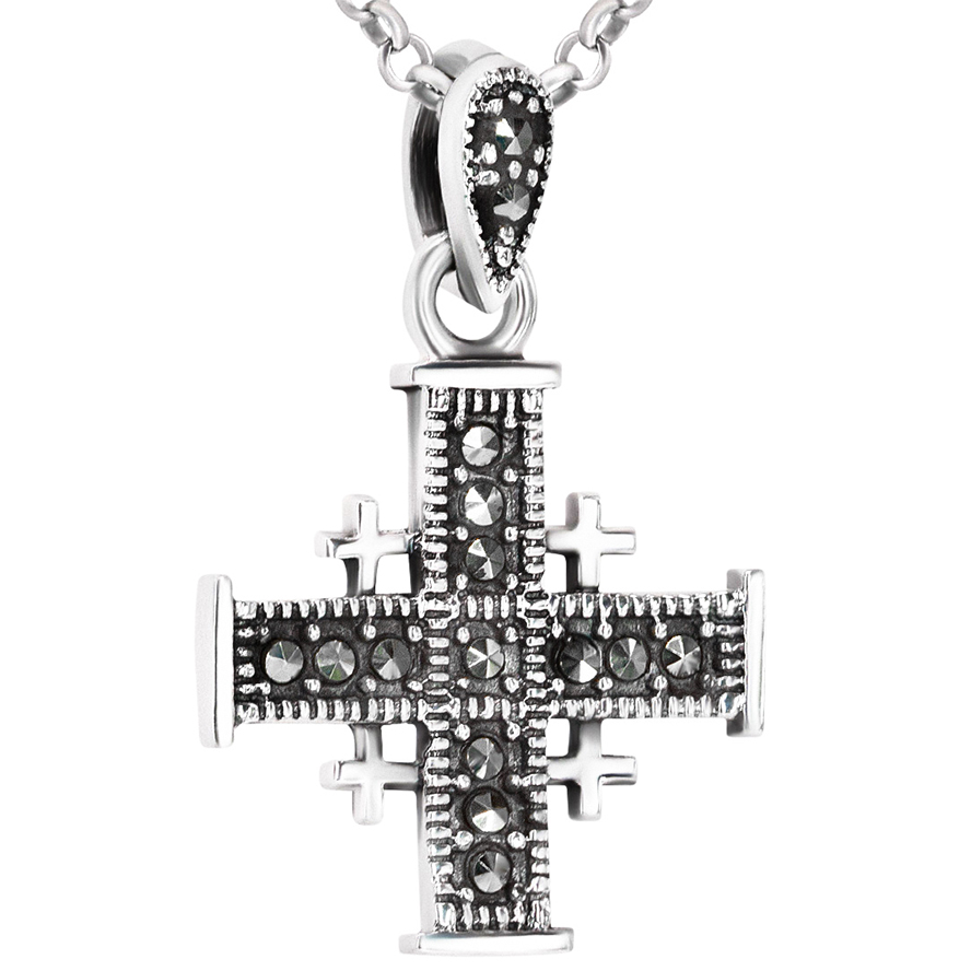 Sterling Silver ‘Jerusalem Cross’ Pendant Embedded with Marcasite