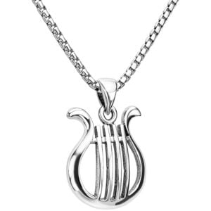 King David Lyre Pendant in Sterling Silver - Made in Israel (with chain)