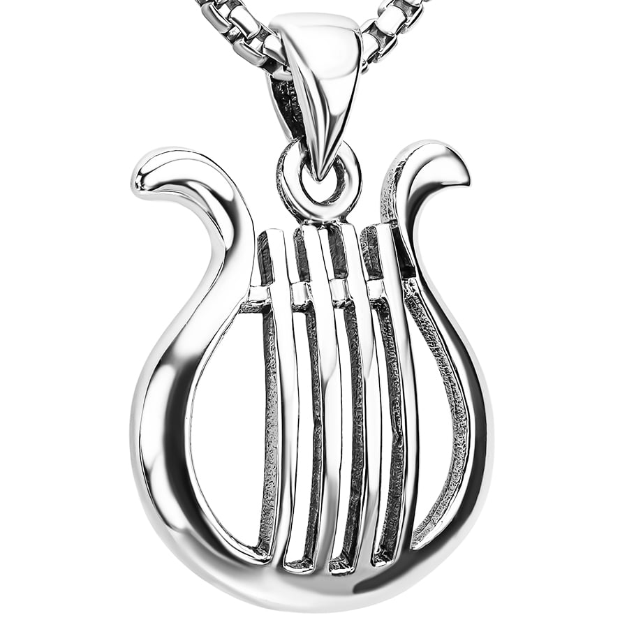 King David Lyre Pendant in Sterling Silver - Made in Israel