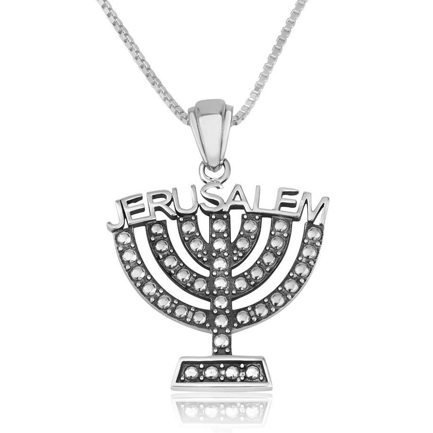 Menorah with ‘Jerusalem’ Necklace in Sterling Silver – Made in Israel