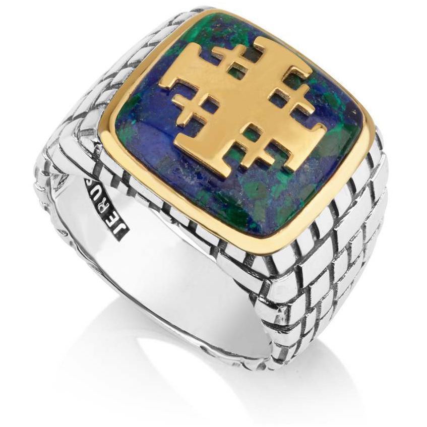Golden ‘Jerusalem Cross’ on Solomon Stone Silver Ring