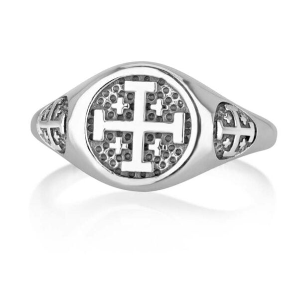 'Jerusalem Cross' Sterling Silver Engraved Ring - Made in Israel (side view)
