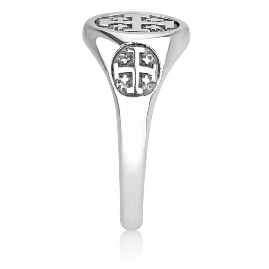 ‘Jerusalem Cross’ Sterling Silver Engraved Ring – Made in Israel (side view)