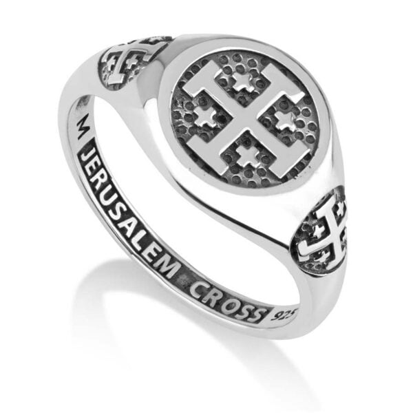 Three 'Jerusalem Cross' Sterling Silver Engraved Ring - Made in Israel