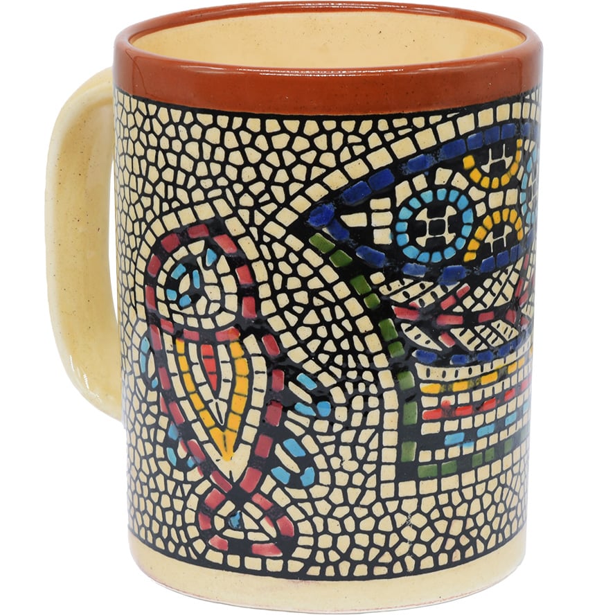 Armenian Ceramic Mug – Miracle of the Loaves Cup – Brown – 4″ (left view)