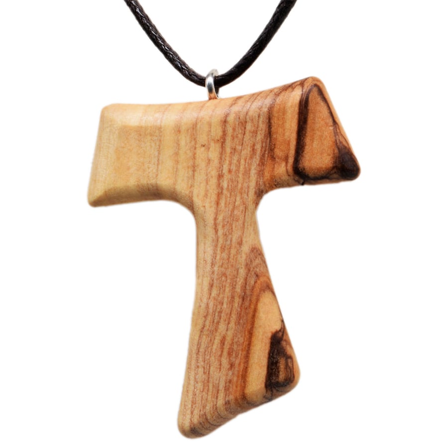 Olive Wood ‘Tau Cross’ Pendant – Made in the Holy Land (front view)