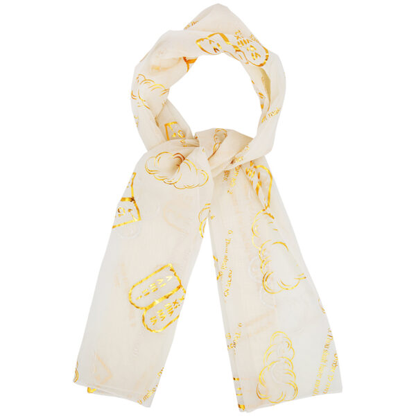 Ten Commandments' in Hebrew / English - Prayer Scarf - White and Gold