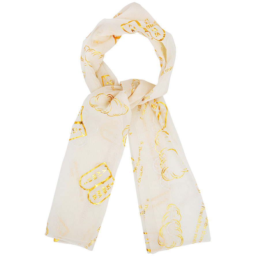 Ten Commandments’ in Hebrew / English – Prayer Scarf – White and Gold