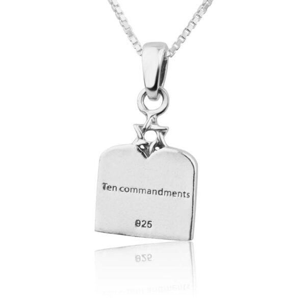 The Ten Commandments in Hebrew Pendant with Star of David - Sterling Silver (rear view)