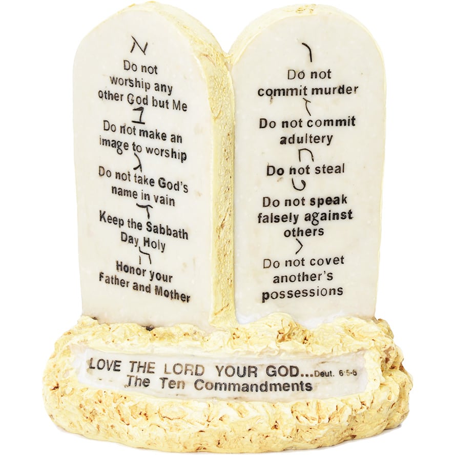 'The Ten Commandments' Tablets on Engraved Rock - Hebrew and English