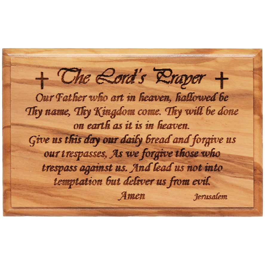 ‘The Lord’s Prayer’ Engraved Olive Wood Box – Made in Israel – 11cm (view from above)