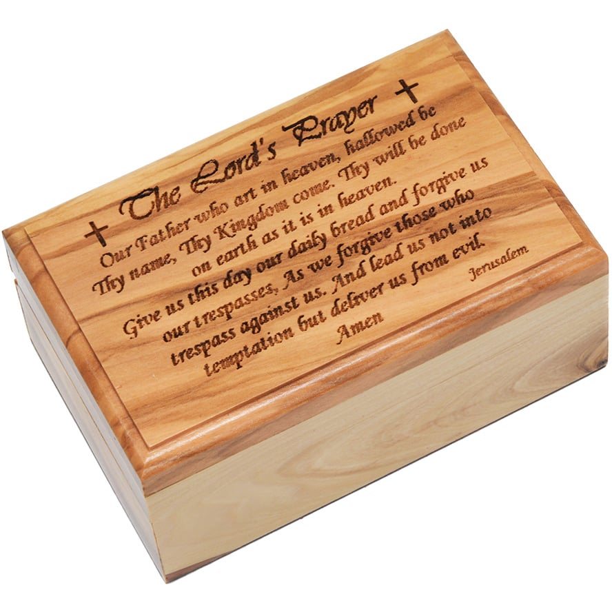 'The Lord's Prayer' Engraved Olive Wood Box - Made in Israel - 11cm