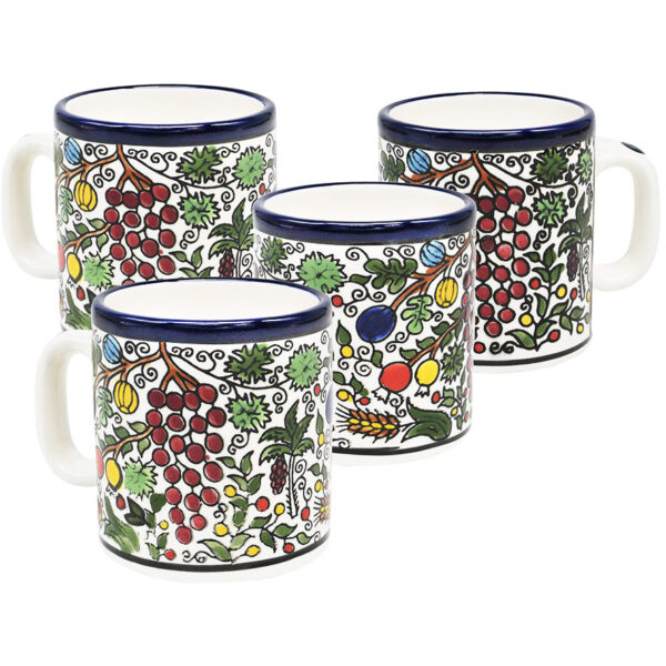'Seven Species' Armenian Ceramic 4 Cup Set