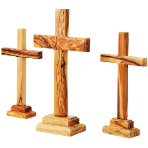 The Three Crosses on Calvary in Olive Wood from the Holy Land (angle view)