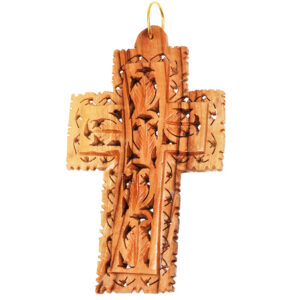"The True Vine" Olive Wood Carved Wall Hanging Cross - 3.5"