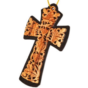 "The True Vine" Olive Wood Carved Wall Cross - Made in Israel