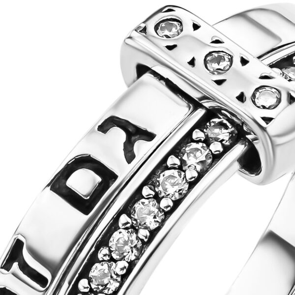 "This Too Shall Pass" Hebrew Ring with Zirconia - Made in Israel (detail)