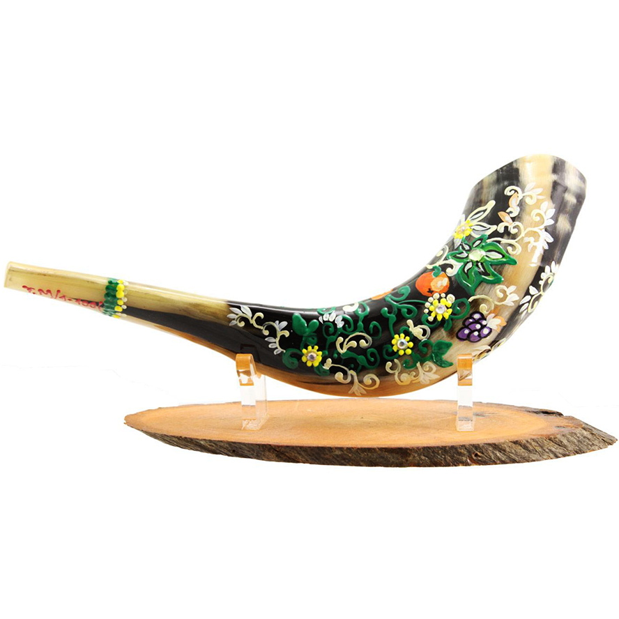 “Tree of Life” Hand-Painted Ram’s Horn Shofar By Sarit Romano