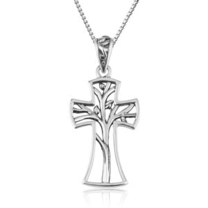 'Tree of Life' Sterling Silver Cross Pendant - Made in Israel