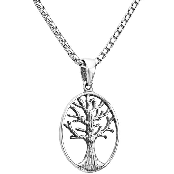 'Tree of Life' Sterling Silver Oval Necklace from Jerusalem (with chain)