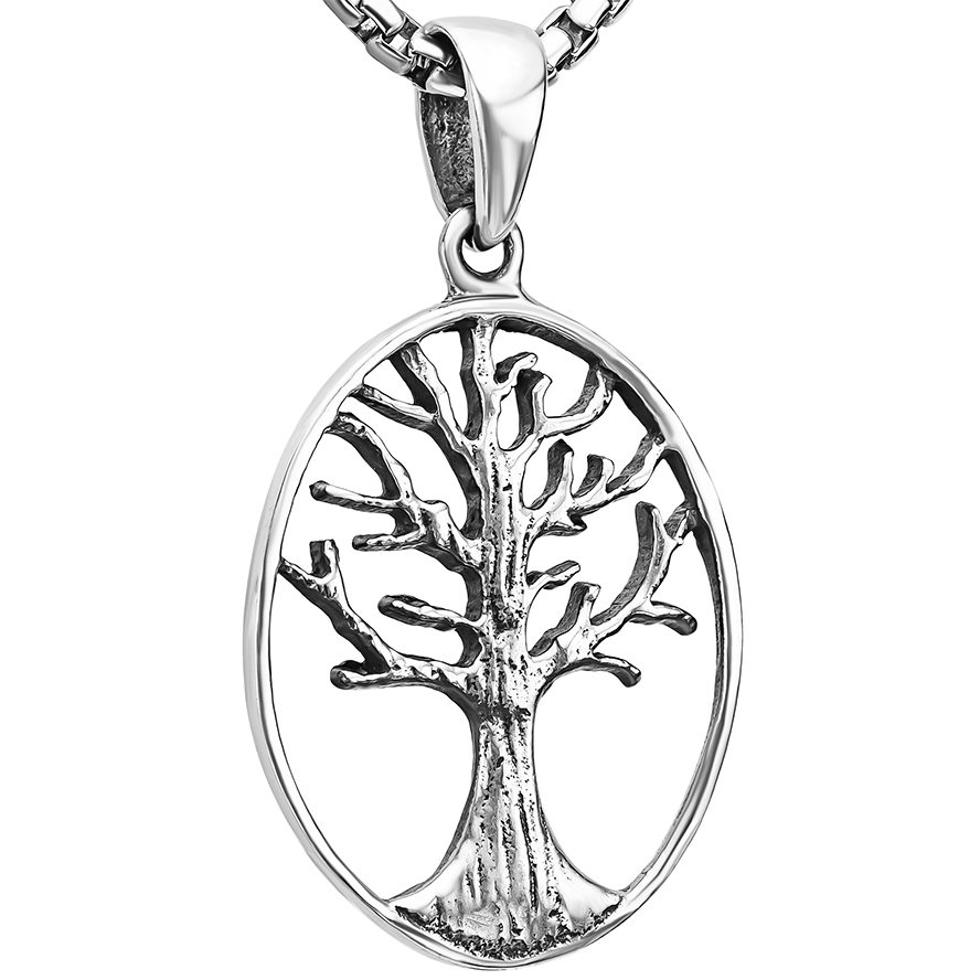 'Tree of Life' Sterling Silver Oval Necklace from Jerusalem