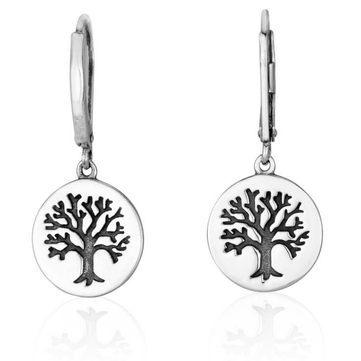 Round 'Tree of Life' 925 Sterling Silver Earrings - Made in Israel